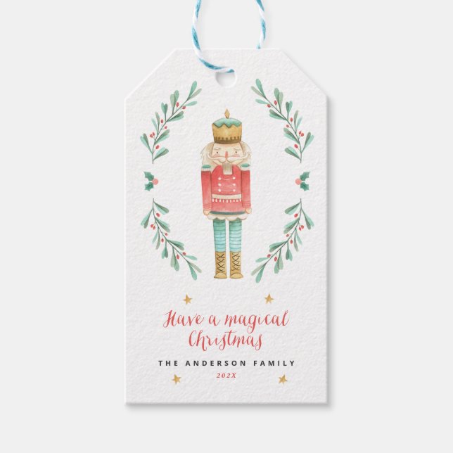 Étiquettes-cadeau Nutcracker aquarelle botanique mignon Gif de Noël (Devant)