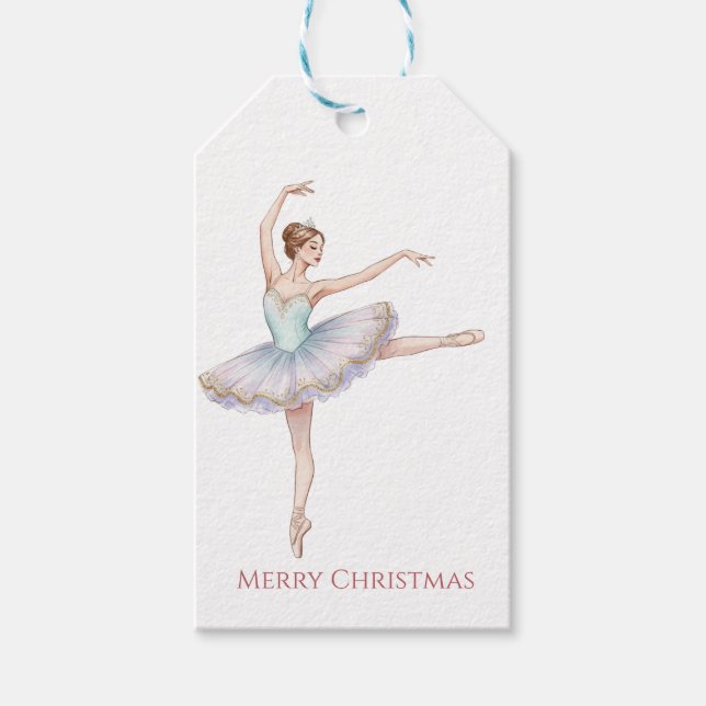 Étiquettes-cadeau Nutcracker Ballet Ballerina in Blue Tutu (Devant)