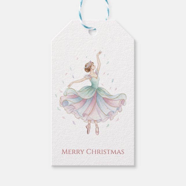 Étiquettes-cadeau Nutcracker Ballet Ballerina in Green and Pink Tutu (Devant)