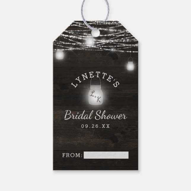 Étiquettes-cadeau Oak Ridge Rustic Dark Wood Bridal Affichage douche (Devant)
