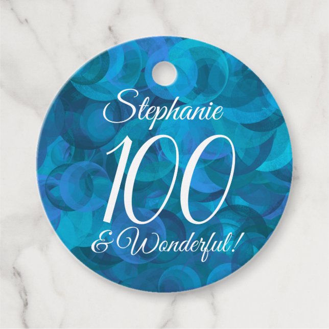 Étiquettes Cadeau Ocean Blue 100 et merveilleuse fête d'anniversaire (Devant)