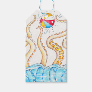 Étiquettes-cadeau Octopus Jouer Beach Ball