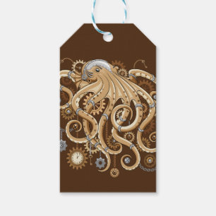 Étiquettes-cadeau Octopus Steampunk Surreal Retro Style Machine