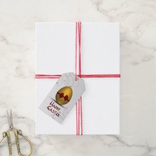 Étiquettes-cadeau OEuf de Pâques doré avec Motif de fleurs de cou