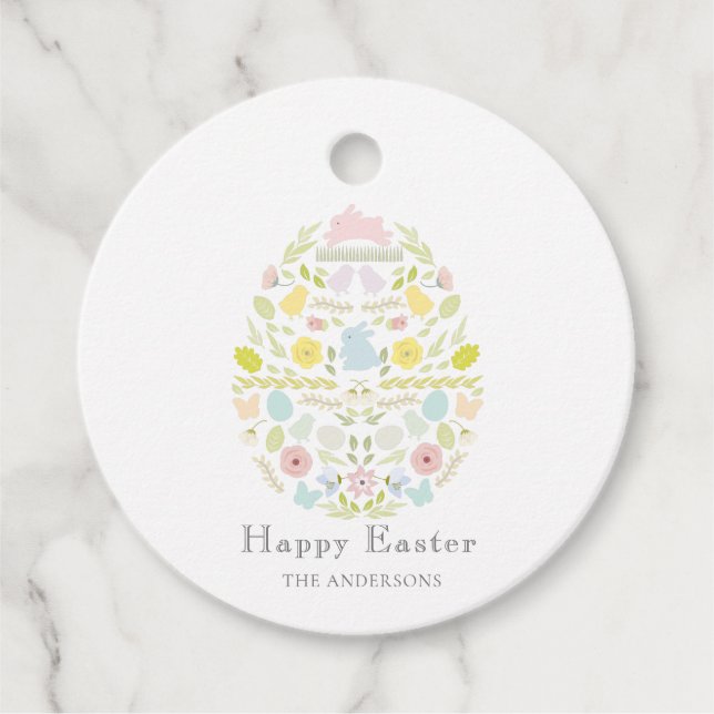 Étiquettes Cadeau Oeuf de Pâques Floral Lapin de feuillage (Devant)