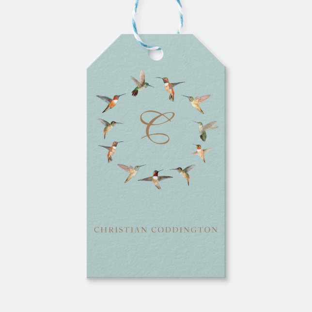 Étiquettes-cadeau Oeuf de Robin Monogramme Colibri (Devant)