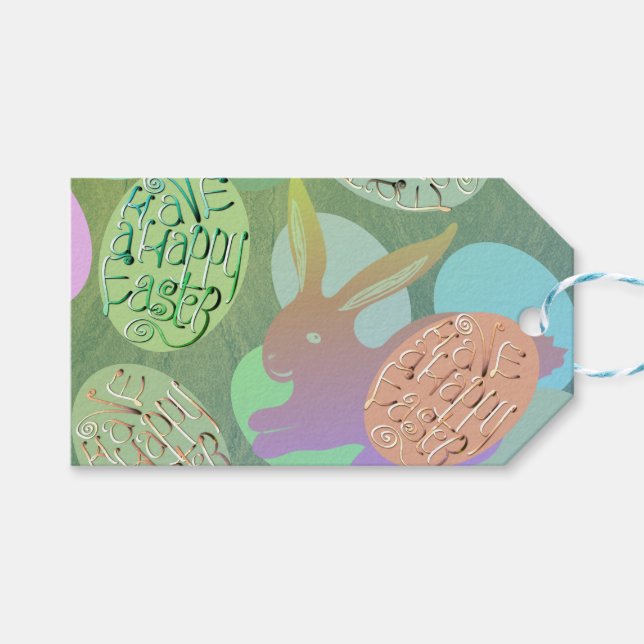 Étiquettes-cadeau Oeufs de lapin de Pâques "Joyeux Pâques" (Devant (Horizontal))