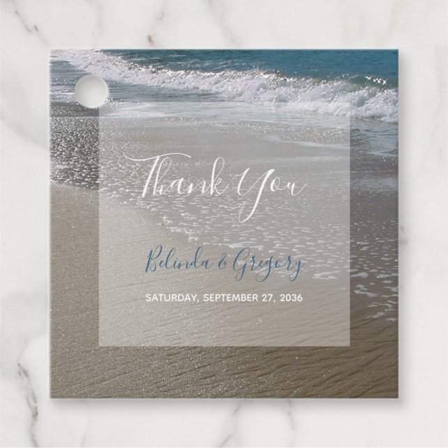 Étiquettes Cadeau Offre Mariage de plage et de sable (Devant)