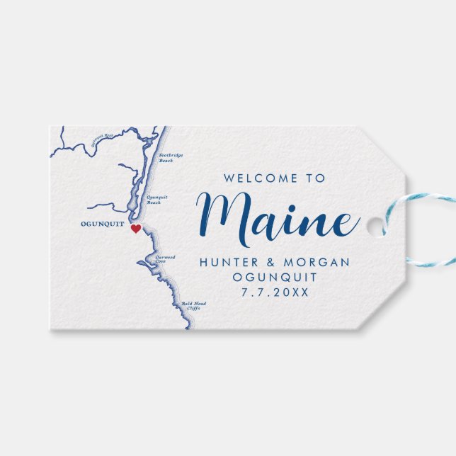 Étiquettes-cadeau Ogunquit Maine Minimal Moderne Mariage de la Marin (Devant (Horizontal))
