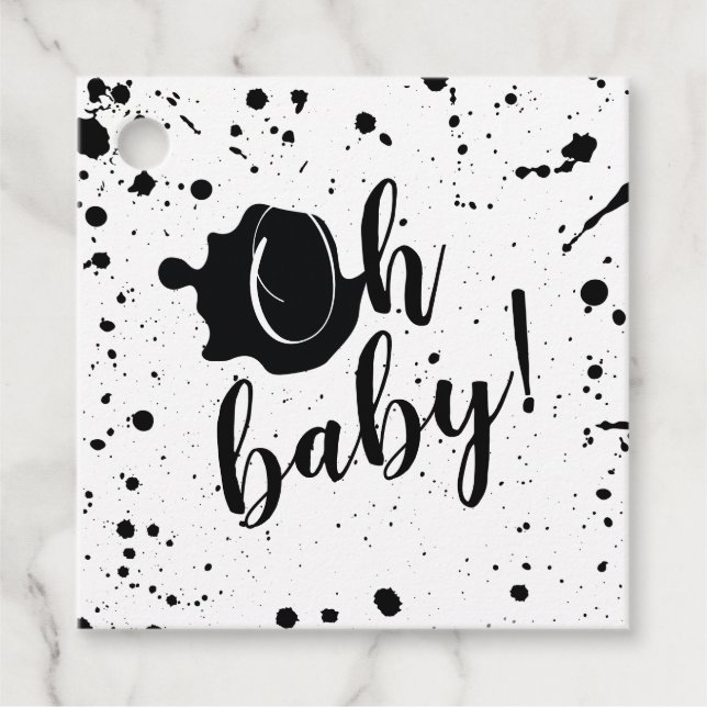Étiquettes Cadeau Oh Baby Black Paint Splatter Unisex Baby shower (Devant)