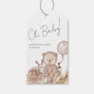 Étiquettes-cadeau Oh Baby Boho Botanical avec Baby shower d'ours dou