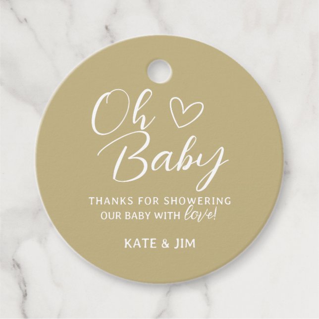 Étiquettes Cadeau Oh Baby Earth Tone Baby shower Merci Message (Devant)