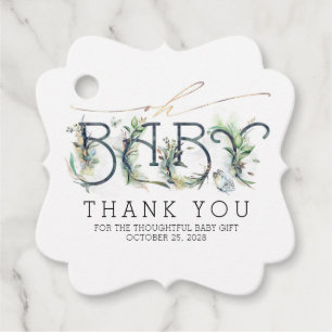 Étiquettes Cadeau Oh Baby Gold Feuille Baby shower de verdure