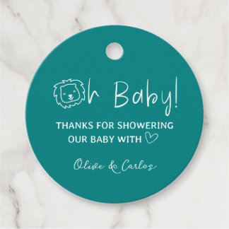 Étiquettes Cadeau Oh Baby Lion et Baby shower de Merci du coeur