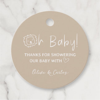 Étiquettes Cadeau Oh Baby Lion et Baby shower de Merci du coeur