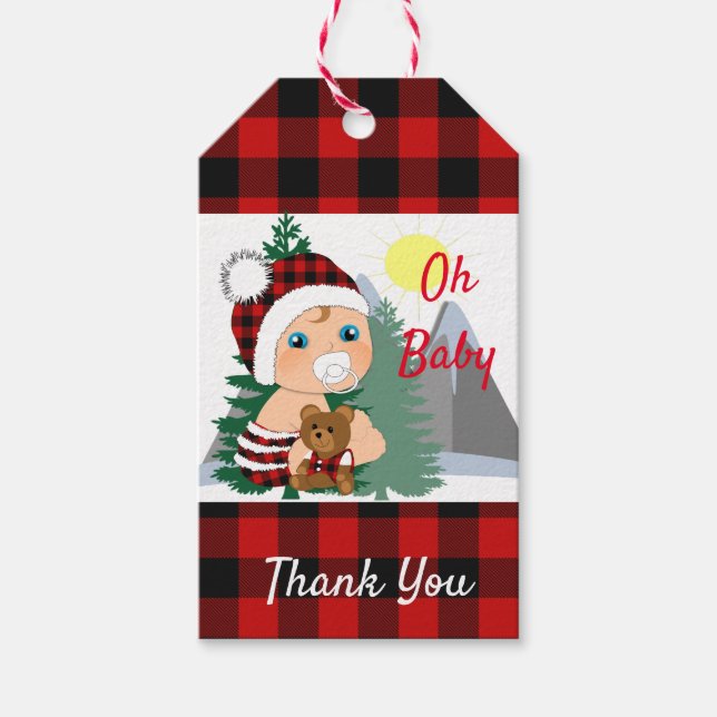 Étiquettes-cadeau Oh Baby Lumberjack Plaid Baby shower mignon (Devant)