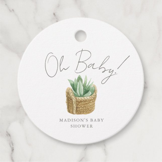 Étiquettes Cadeau Oh Baby Simple Baby shower Succulent (Devant)