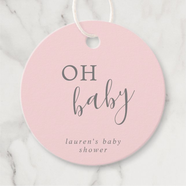 Étiquettes Cadeau Oh Baby Simple rose et gris Baby shower fille (Devant)