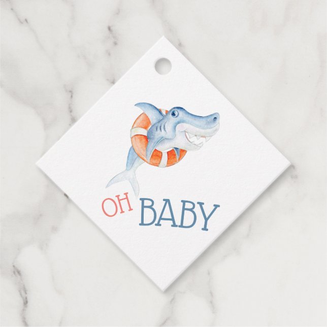 Étiquettes Cadeau Oh bébé baby shower d'aquarelle requin (Devant)