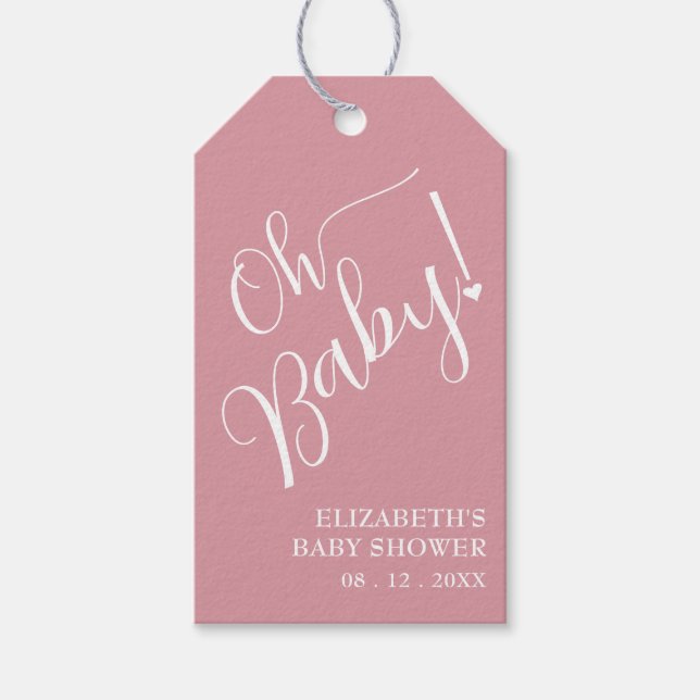 Étiquettes-cadeau Oh Bébé ! Fête de naissance de bébé fille Rose (Devant)