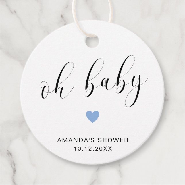 Étiquettes Cadeau Oh Bébé mignon Bleu Coeur Baby shower garçon (Devant)