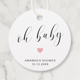 Étiquettes Cadeau Oh Bébé mignon Coeur rose Baby shower fille