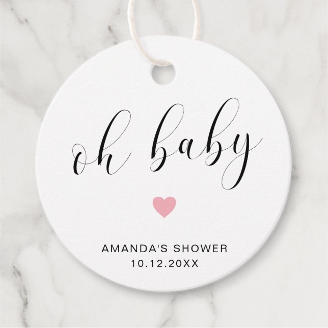 Étiquettes Cadeau Oh Bébé mignon Coeur rose Baby shower fille (Devant)