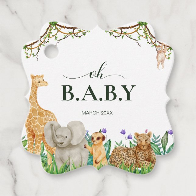 Étiquettes Cadeau Oh bébé Safar Animal Jungle Baby shower blanc (Devant)