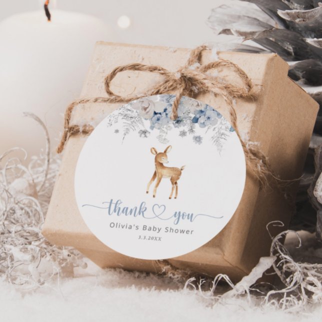 Étiquettes Cadeau Oh cerf hiver bleu garçon baby shower (Créateur téléchargé)