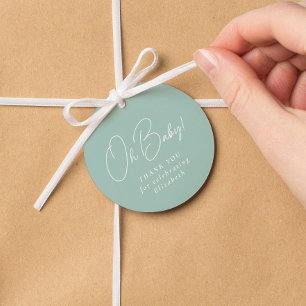 Étiquettes Cadeau Oh mon bébé simple turquoise en vichy baby shower