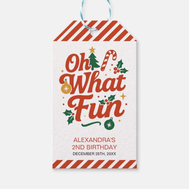 Étiquettes-cadeau Oh What Fun Retro Noël Anniversaire (Devant)