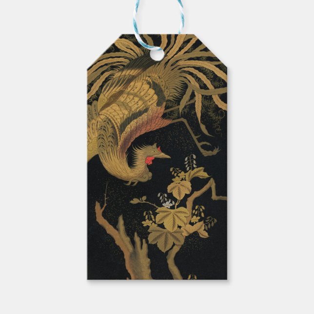 Étiquettes-cadeau Oiseau de coq d'or Classique japonais Antique (Devant)