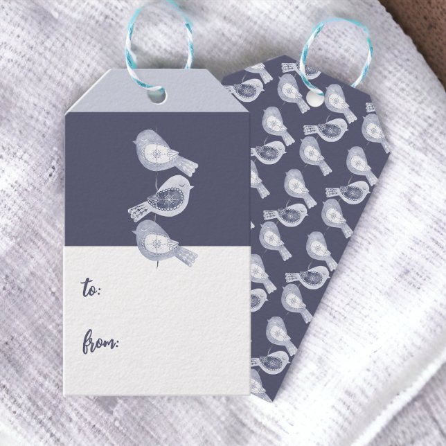 Étiquettes-cadeau Oiseaux bleus nordiques de Noël (Nordic Christmas Blue Birds Gift Tags from Ricaso)