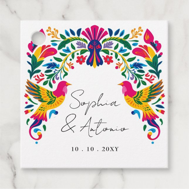 Étiquettes Cadeau Oiseaux mexicains Otomi Vibrant Floral Fiesta Mari (Devant)