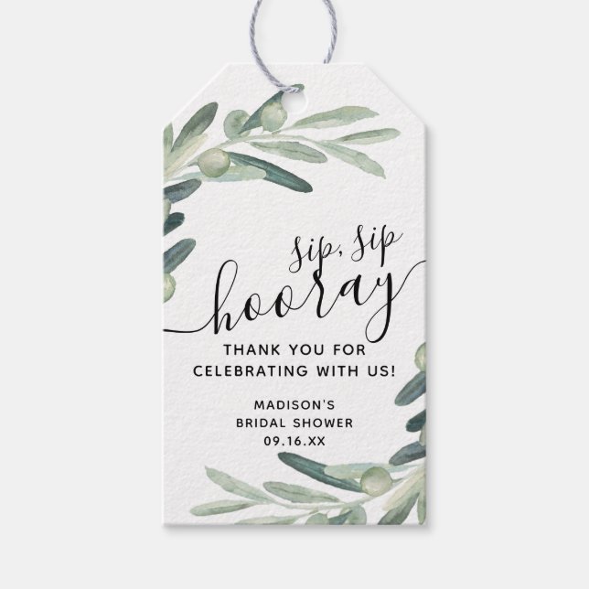 Étiquettes-cadeau Olive Branch Sip Hooray Fête des mariées Favoriser (Devant)