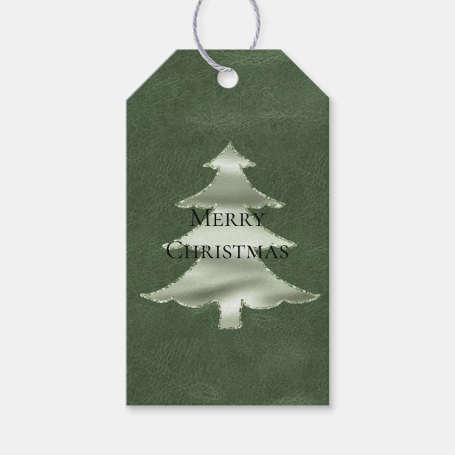 Étiquettes-cadeau Olive Pistachio Mint Green Christmas Tree Texture (Devant)