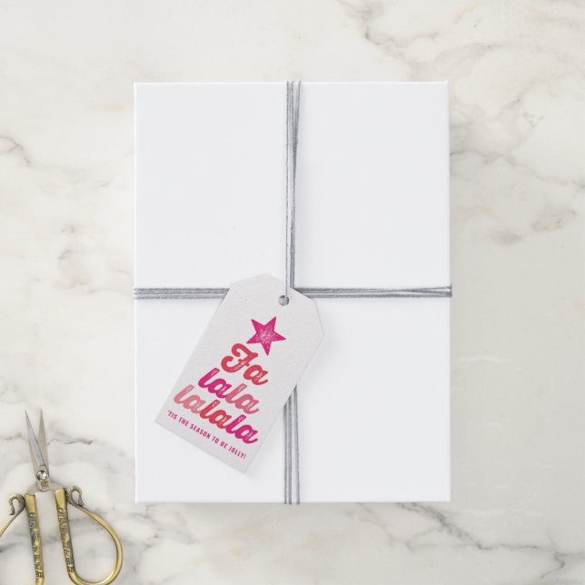 Étiquettes-cadeau Ombre Pink Falalalala Script Xmas Tree Fun (Avec de la ficelle)