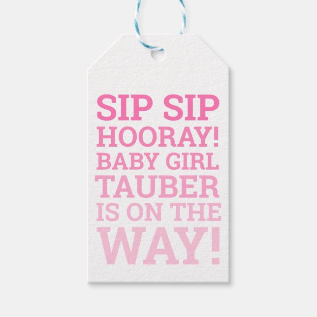 Étiquettes-cadeau Ombre Sip Sip Hooray Baby Girl Douche (Devant)