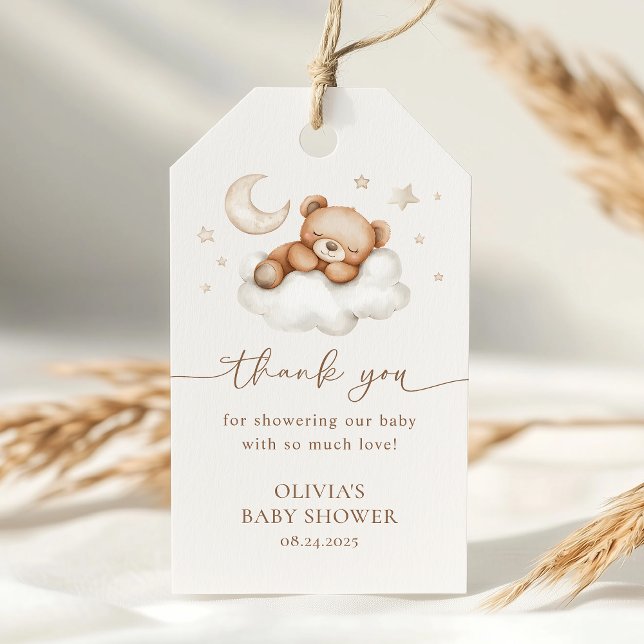 Étiquettes-cadeau On Cloud Nine Neutral Teddy Bear Baby Shower Favor (Créateur téléchargé)