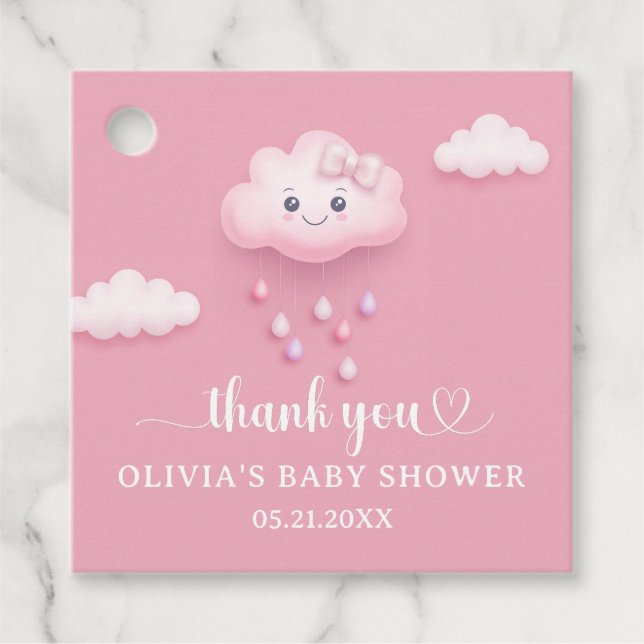 Étiquettes Cadeau On est dans le nuage neuf mignons Baby shower rose (Devant)
