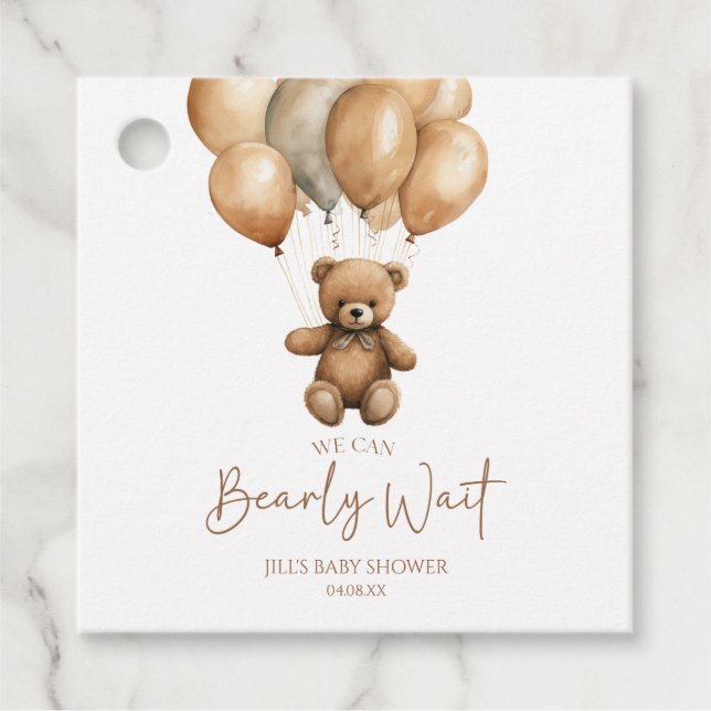 Étiquettes Cadeau On Peut Attendre Le Baby shower De L'Ours Teddy Bo (Devant)