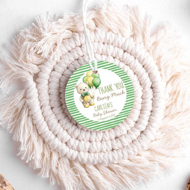 Étiquettes Cadeau On peut attendre le baby shower d'ours en peluche  (We can bearly wait green teddy bear baby shower favor tags)