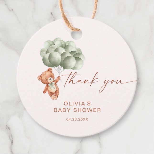 Étiquettes Cadeau On Peut Attendre Plus Tard Merci Balloon Vert Sage (Devant)