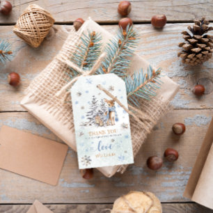 Étiquettes-cadeau ONE derland 1er anniversaire Blue Winter Cute Deer