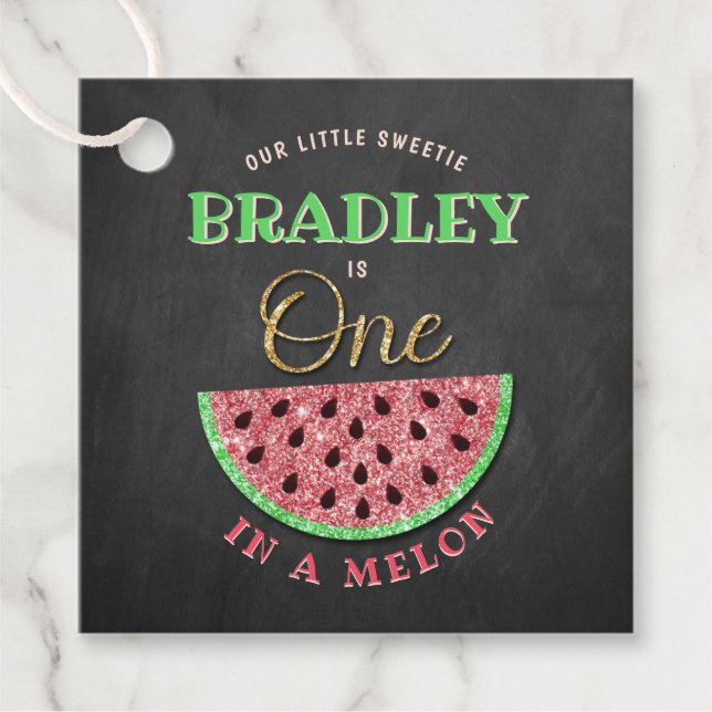 Étiquettes Cadeau One In A Melon Chalkboard 1er anniversaire (Devant)