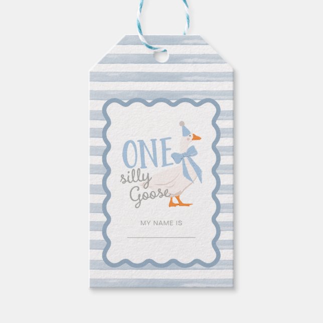 Étiquettes-cadeau One Silly Goose 1st Birthday Adoption Stuffie  (Devant)