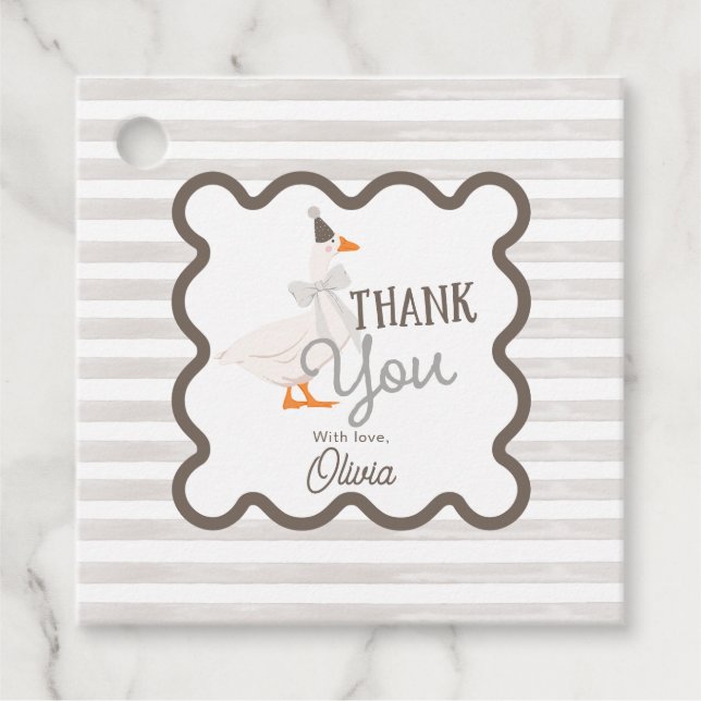 Étiquettes Cadeau One Silly Goose 1st Birthday Thank You (Devant)