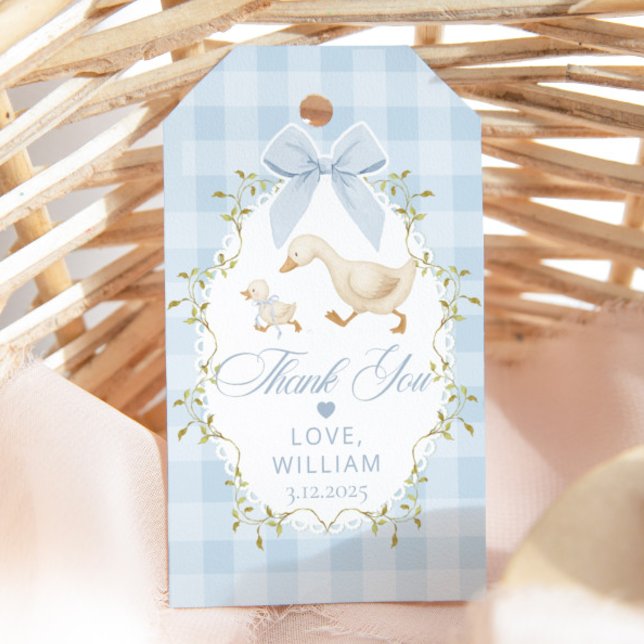 Étiquettes-cadeau One Silly Goose Blue Gingham Thank you (Créateur téléchargé)