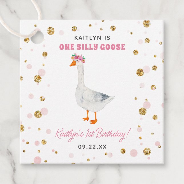 Étiquettes Cadeau One Silly Goose Girls 1st Birthday Party (Devant)
