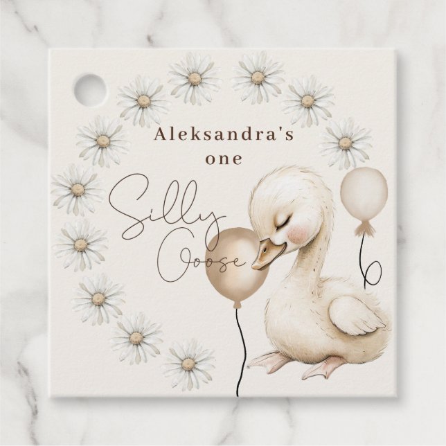 Étiquettes Cadeau One Silly Goose Neutral Boho Baby 1er anniversaire (Devant)